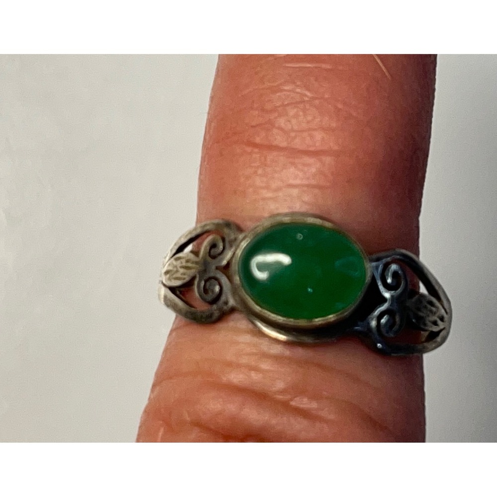 Vintage Sterling Silver 925 Green Stone Ring Filigree Design Jewelry Boho Sz 6‎